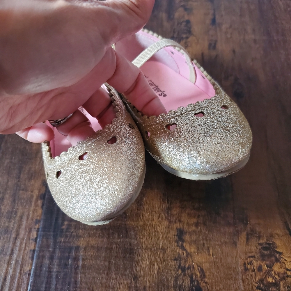 Carter's Gold Shimmer Glitter Holiday Girls Ballet Flats Size 8 - Picture 6 of 6